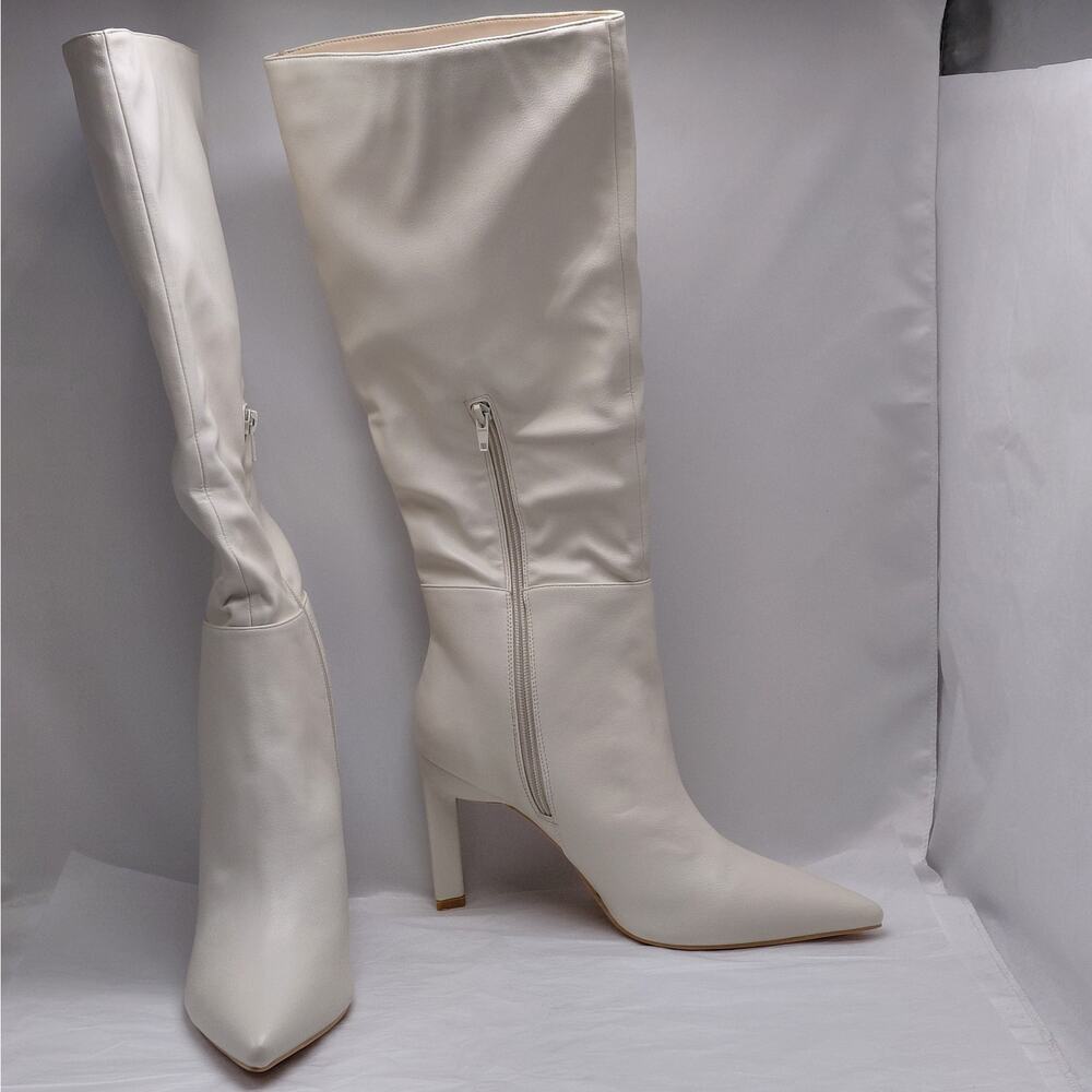 Lulus Womens Knee High Heeled Boots Size 11 Ivory Pointed Toe Coastal Cowgirl - Picture 4 of 12